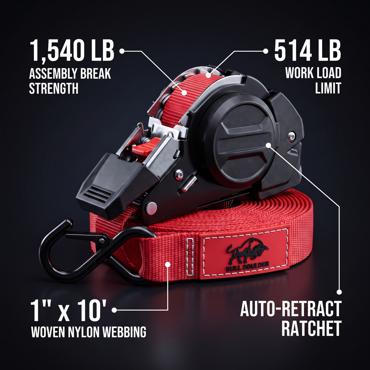 Bull Boulder Retractable Ratchet Straps 1" x 10'